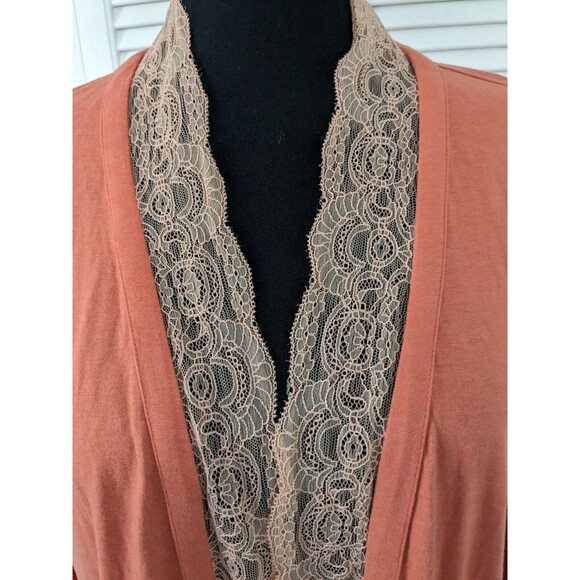 LOGO Lori Goldstein Cardigan Women sz M Coral/Orange CottonModal OpenFront Lace - Picture 3 of 12